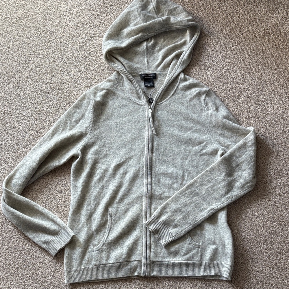 Gray/tan Cashmere Zip-Up Hoodie